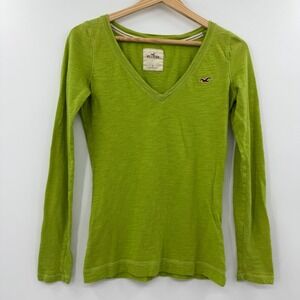 Hollister vintage Y2K green women's‎ v neck long sleeve tshirt